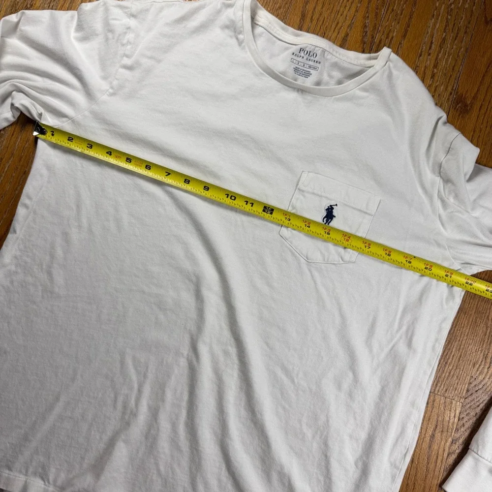 Polo Ralph Lauren Mens White Long Sleeve Pocket T-Shirt Navy Blue Pony Logo L
